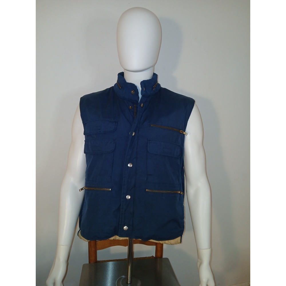 Vintage Sears Fieldmaster Vest Mens Large Blue Utility Cargo Vest - Picture 1 of 12